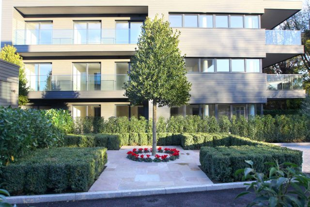 The apartments and the initial landscaping.
